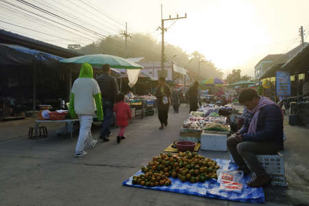 Thoet Thai, Chiang Rai - THAILAND, December 01, 2020 : People at the traditional market in the morning, Chiang Rai., Thailand. Colorful morning market and Street food.のeditorial素材
