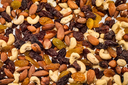 Vegetarian food. Various dried fruits on a white backgroundの写真素材