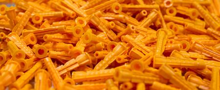 Set of plastic dowels for various worksの写真素材