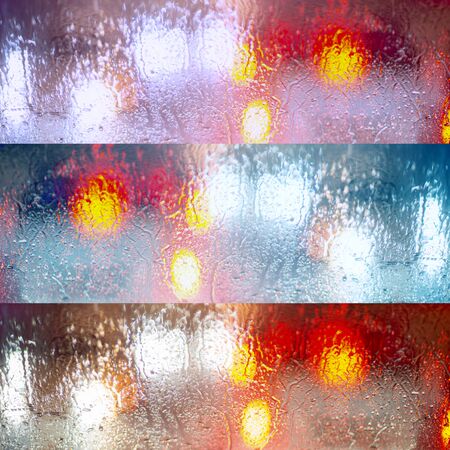 Reflections of light on the wet glass in three versionsの写真素材