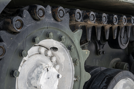 part of the tank with caterpillar rollers with shallow depth of fieldの写真素材