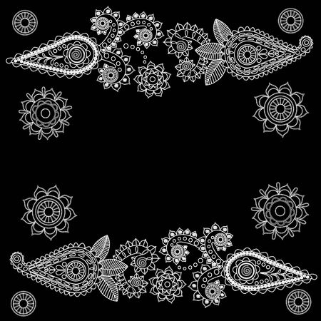 Ornate Paisley Pattern Doodle Vector Design on blackのイラスト素材