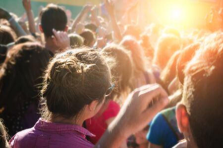 crowd blurry depth of field are not recognizable peopleの写真素材