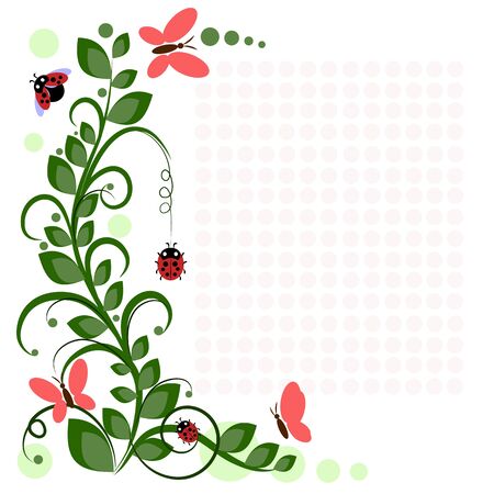 vector drawing with flowers and insects for your textのイラスト素材