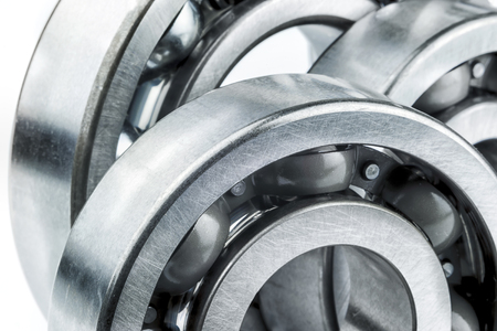 Bearings with shallow depth of field on a white backgroundの写真素材