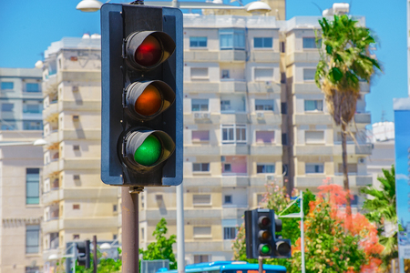 traffic light on a city streetの写真素材