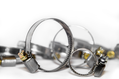 Hose clamp on white backgroundの写真素材