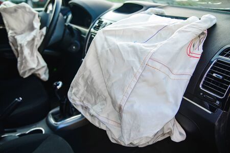 Car airbag has worked with a shallow depth of fieldの写真素材