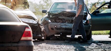 accident of two cars on the road