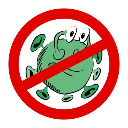 Vector drawing prohibition sign and green microbeのイラスト素材