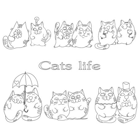 Vector drawing cats on a white backgroundのイラスト素材