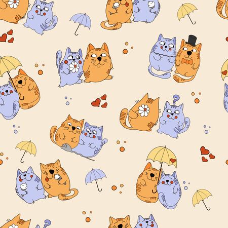 Vector pattern lovers and happy catsのイラスト素材