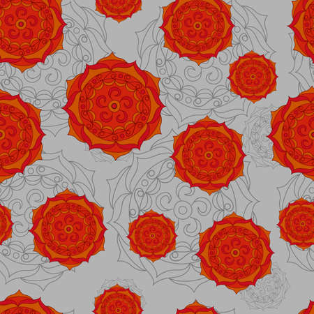 Vector seamless doodle pattern on gray background.のイラスト素材