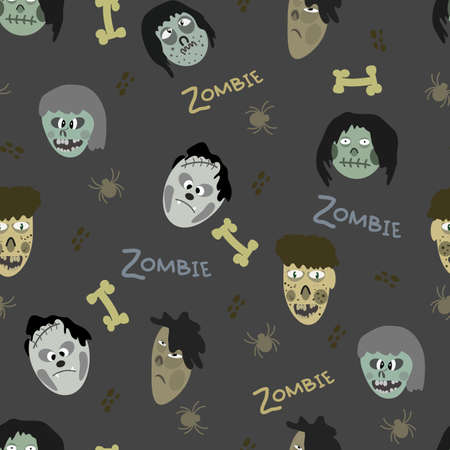 attern of images of zombies and various elements on a gray backgroundのイラスト素材