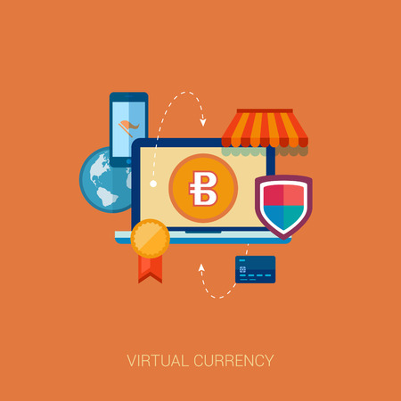 Set of modern flat design icons of emerging virtual currency and online financesのイラスト素材