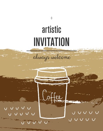 Set of Trendy Posters with hand drawn Background. Modern Hipster Style for Invitation, Business Contemporary Design. Hand Drawn Elements for Placards, Flyerのイラスト素材
