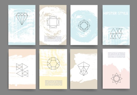 Set of Trendy Posters with hand drawn Background. Modern Hipster Style for Invitation, Business Contemporary Design. Hand Drawn Elements for Placards, Flyerのイラスト素材