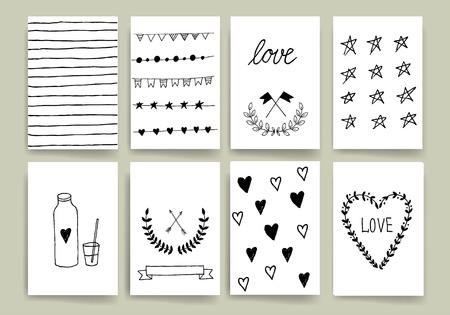 Set of Trendy Posters with hand drawn Background. Modern Hipster Style for Invitation, Business Contemporary Design. Hand Drawn Elements for Placards, Flyerのイラスト素材