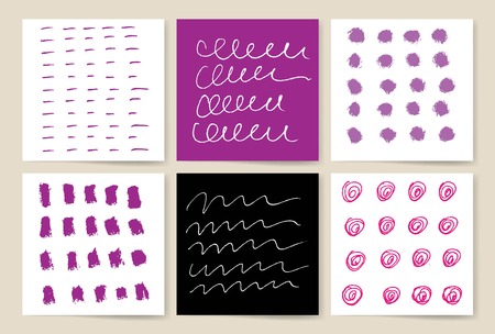 Set of Trendy Posters with hand drawn Background. Modern Hipster Style for Invitation, Business Contemporary Design. Hand Drawn Elements for Placards, Flyerのイラスト素材