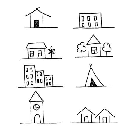 Vector set of homes icons grunge brush strokes collection.のイラスト素材