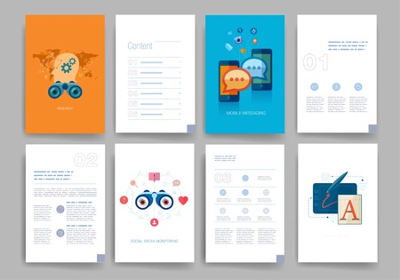 Set of Trendy Posters with hand drawn Background. Modern Hipster Style for Invitation, Business Contemporary Design. Hand Drawn Elements for Placards, Flyerのイラスト素材
