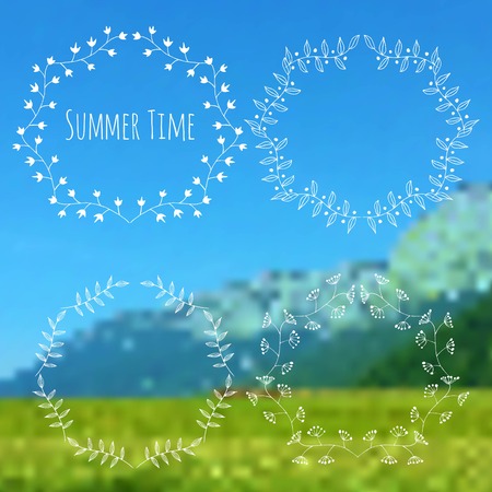 Swirls, laurels, frames, leaves, banners and curls. Laurels. Wedding templates set with floral ornate elements badges setのイラスト素材