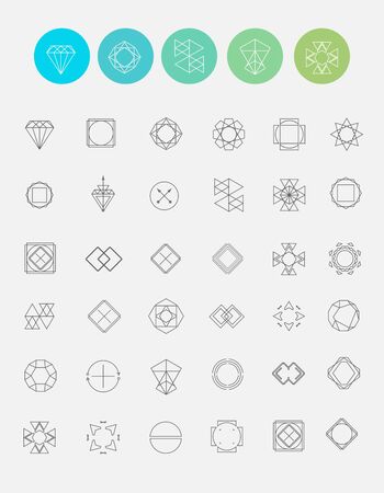 Vector line logos and icons. Line design elements for invitations and greeting cards. Vector emblems and badges. Abstract hipster logo templates.のイラスト素材