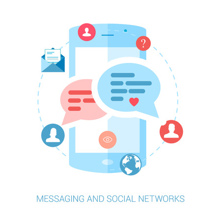 Set of modern flat design icons for messaging and social network update.Chat, questions and answers, mail, message, news illustration concepts.のイラスト素材