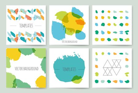 Collection of hand drawn party cards and invitations. Set of Trendy Posters with hand drawn Background. Modern design for Invitation. Hand Drawn Elements for Placards, Flyerのイラスト素材