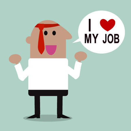 Happy businessman. I love my job business concept. Vector illustration.のイラスト素材
