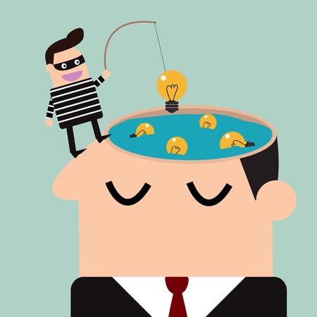 thief stealing bulb from a head .Piracyのイラスト素材