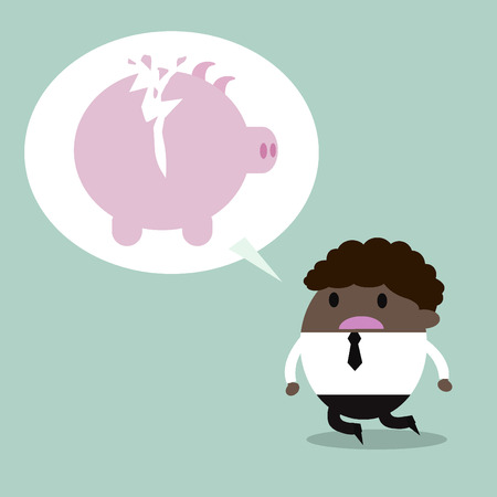 broken piggy bank. Depressed business manのイラスト素材