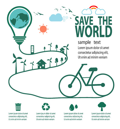 Save the World Concept , Green City, environment, ecology infographicのイラスト素材