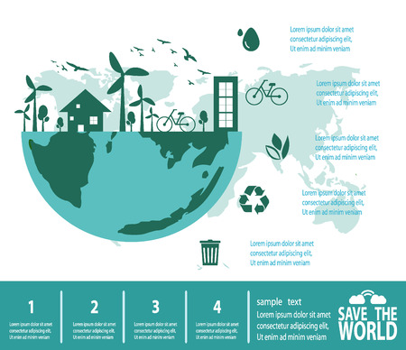 Save the World Concept , Green City, environment, ecology infographicのイラスト素材
