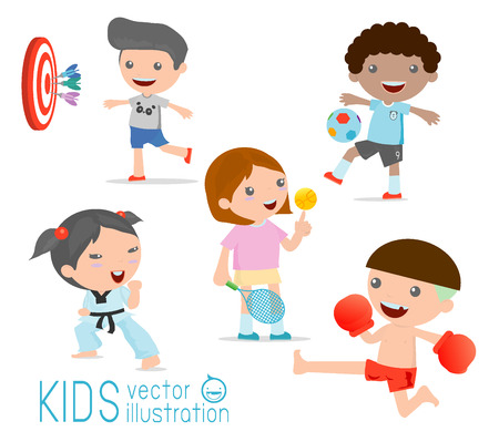 kids and sport kids playing various sports on white background cartoon playing