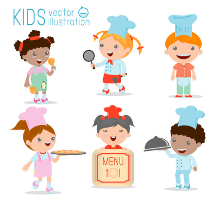 Cute Kids Chef, Illustration of Kids Cooking , Children Cooking, Children chef cute,Vector illustrationのイラスト素材