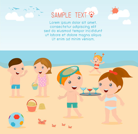 kids on the beach , kids playing outside, Vector Illustration.のイラスト素材