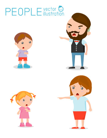 Scold children, father and mother scolding unhappy boy. Isolatedのイラスト素材