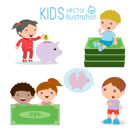 illustration of isolated Children\'s saving money on white backgroundのイラスト素材