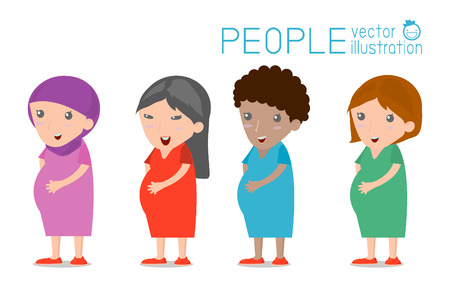 pregnant woman, Different nationalities , people character cartoon concept. flat modern designのイラスト素材