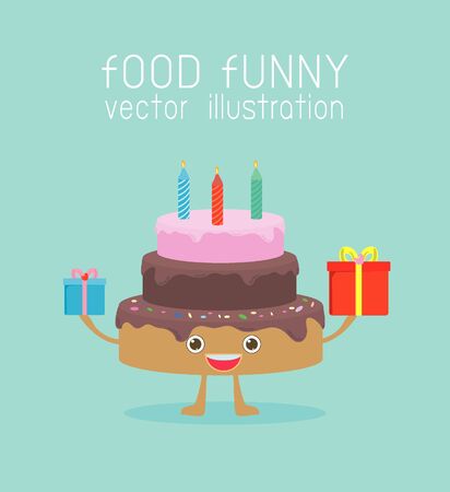 food funny,Birthday,cakes with a candles and gift, Vector Illustrationのイラスト素材