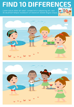 find differences,Game for kids ,find differences,Brain games, children game, Educational Game for Preschool Children, Vector Illustration, Hawaii Kids .のイラスト素材