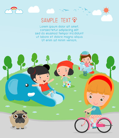 kids at playground, kids time.isolated on white background,Children playing in the playground, Vector Illustration.のイラスト素材