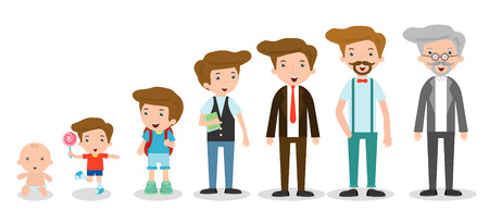 Generation of man from infants to juniors. all age categories. isolated on white background, generation of men from infants to seniors, Stages of development, design illustration.のイラスト素材