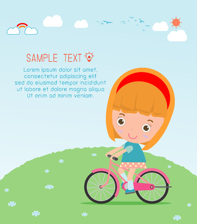Kids riding bikes, Child riding bike, kids on bicycle vector on background,Illustration of a group of kids biking on a white background.のイラスト素材