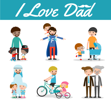 set of father and Child isolated on white background, i love dad, Happy father Day, father and child, father with kid. Vector illustrationのイラスト素材