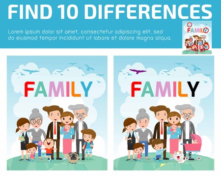 find differences,Game for kids ,find differences,Brain games, children game, Educational Game for Preschool Children, Game for child,find 10 differences,familyのイラスト素材