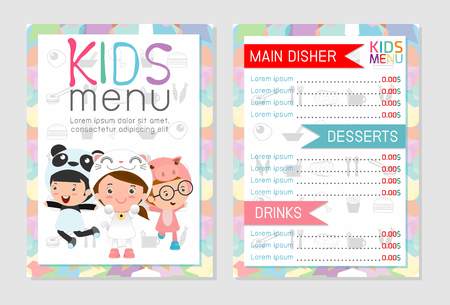Cute colorful kids meal menu vector template, kids menu, Cute colorful kids meal menu design, children menu, menu for kids template, Cafe menu for kids, template design.Vector illustration, menu kids.