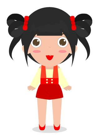 Beautiful romantic girl, cute kid, pretty child, Sweet woman Illustration on white backgroundのイラスト素材