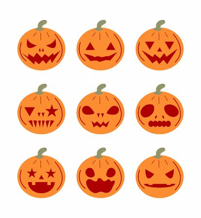 Set pumpkins for Halloween on white backgroundのイラスト素材
